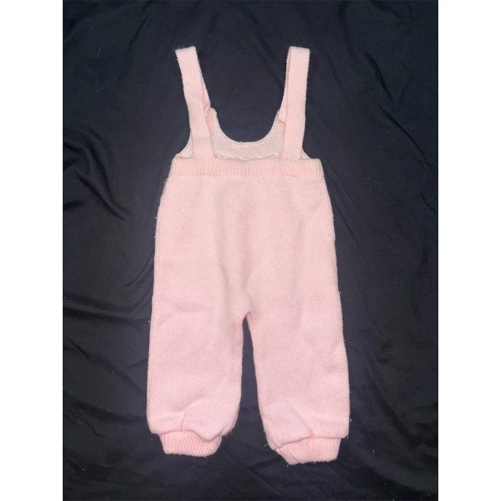 Manhattan Vintage Baby Girls Pink Knit Overalls Romper 6-9 Months grandmacore
